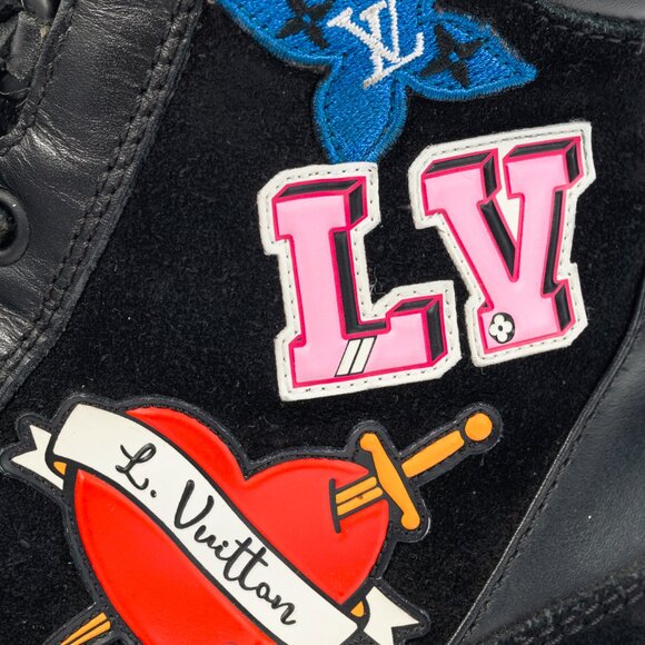 Louis Vuitton Laureate Black Suede & Monogram Canvas Patch-Applique Boots - Picture 9 of 12